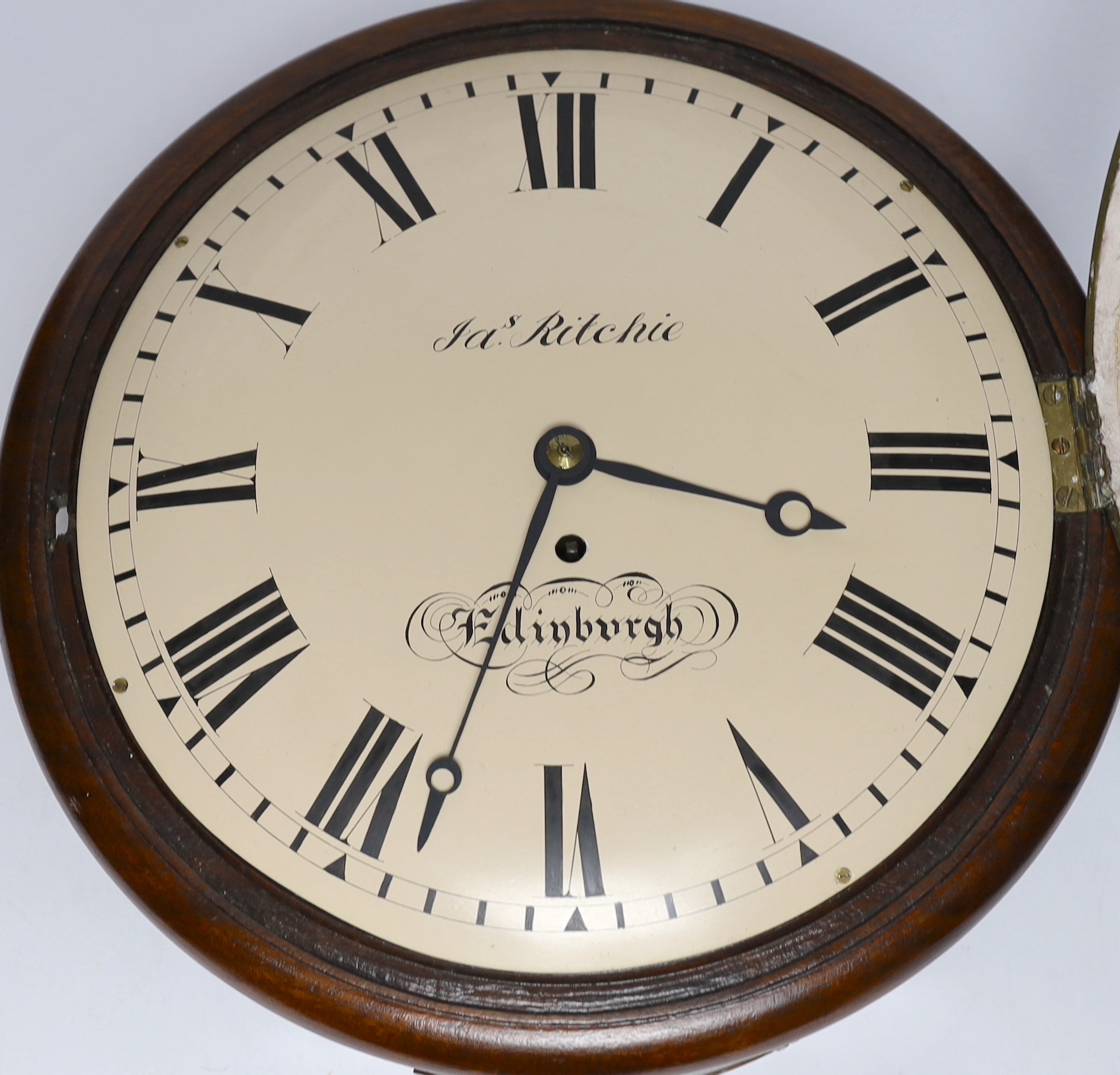 Richie, Edinburgh. A Victorian mahogany single fusee convex wall dial timepiece, 38cm diameter